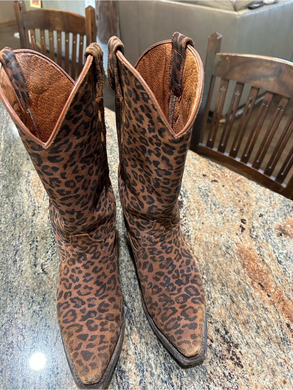 Leopard Print Western Heeled Boots - Brown
